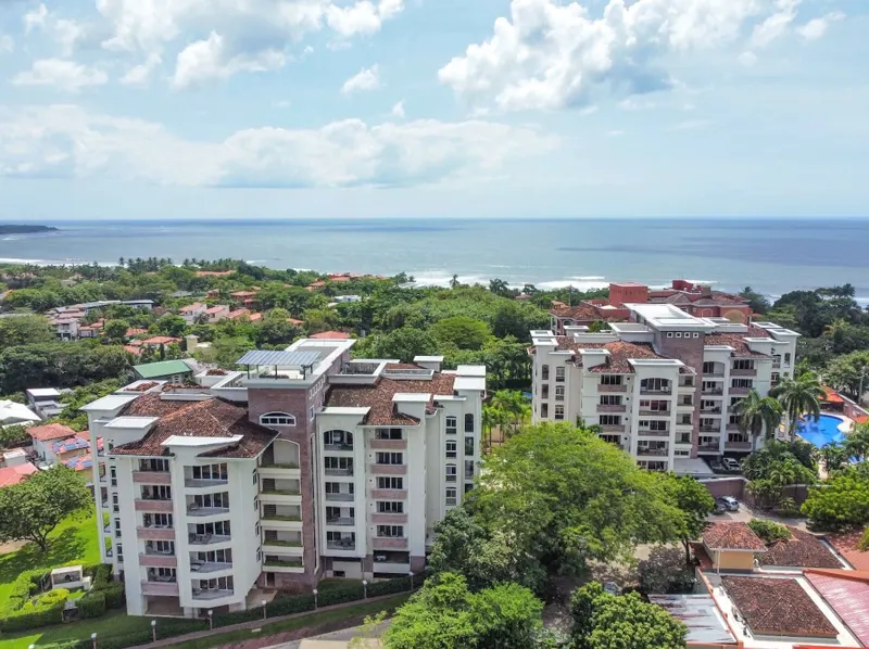 Aerial view over Playa Langosta and Tamarindo Bay, Costa Rica